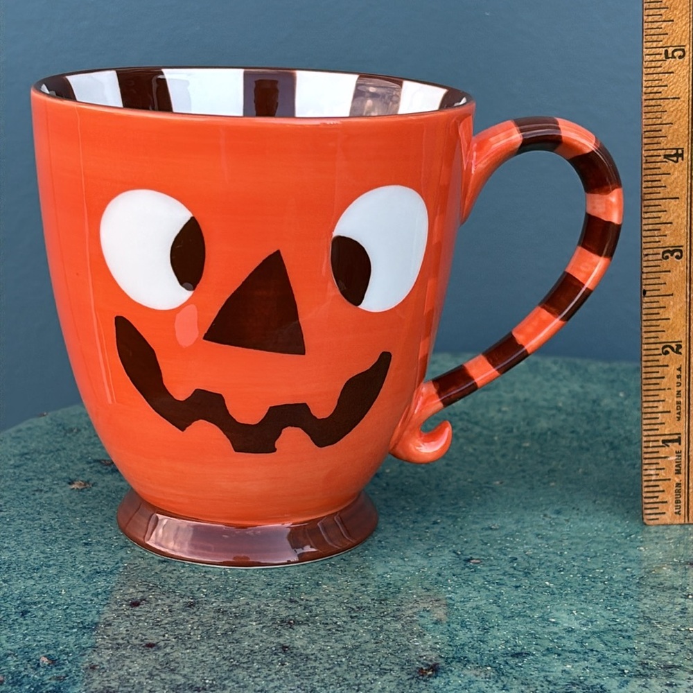 Vintage Starbucks Halloween Jack O’Lantern Monster Orange Stripe 2007 Mug - Picture 6 of 7